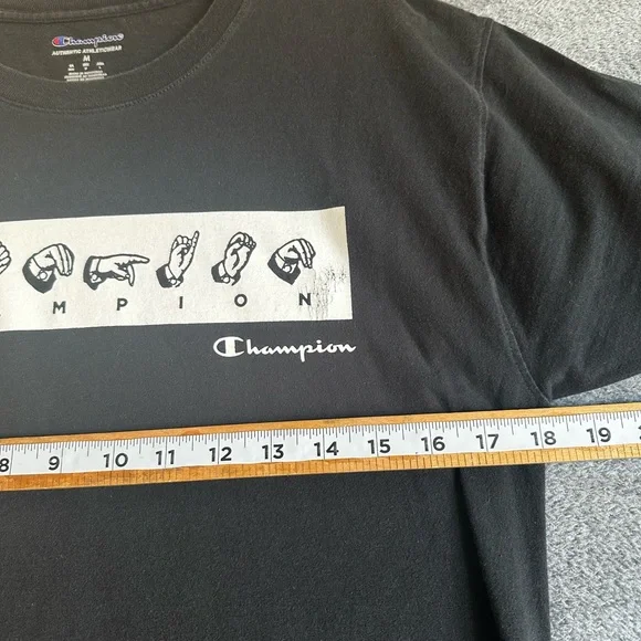 Champion MENS BLACK SIGN LANGUAGE GRAPHIC SHORT SLEEVE T-SHIRT SZ M - Picture 9 of 12